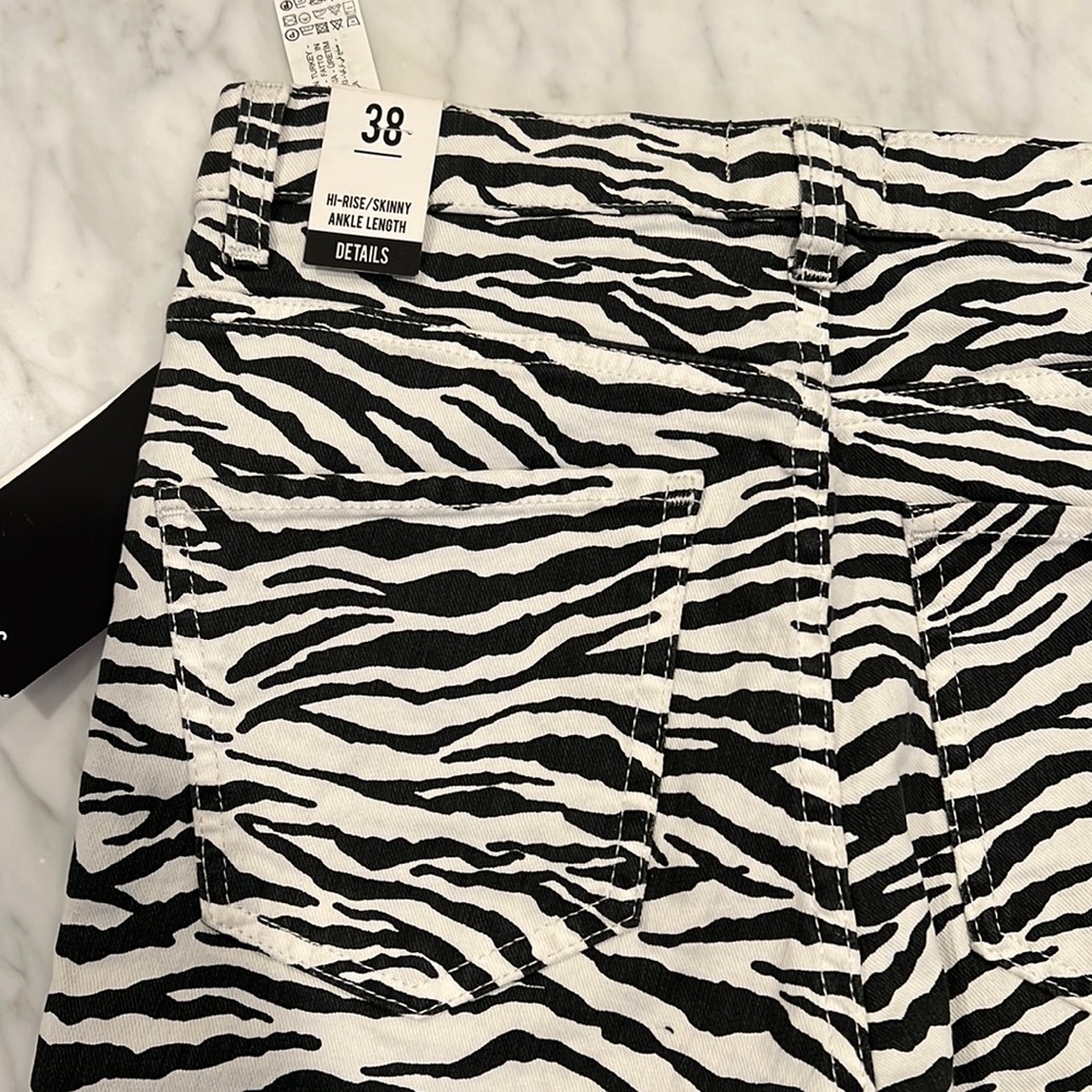 Zara trafaluc denim collection zebra 🔥 pants sz 6 nwt - Picture 5 of 7